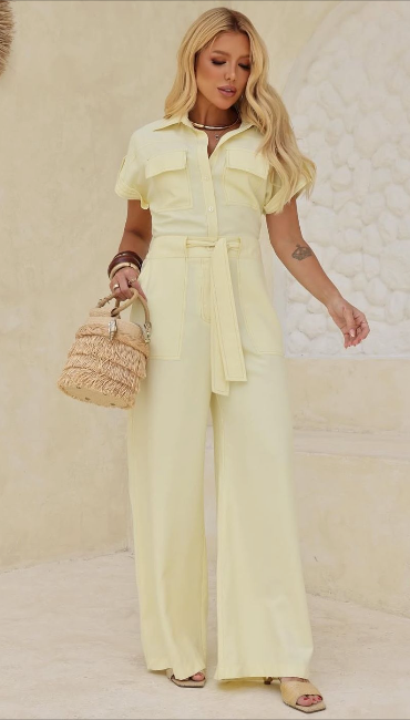 Macacão Eleganza Alfaiataria Amarelo Suave