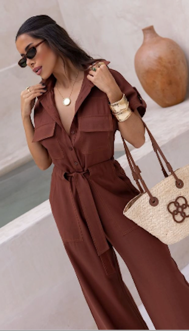 Macacão Eleganza Alfaiataria Marrom Terracota